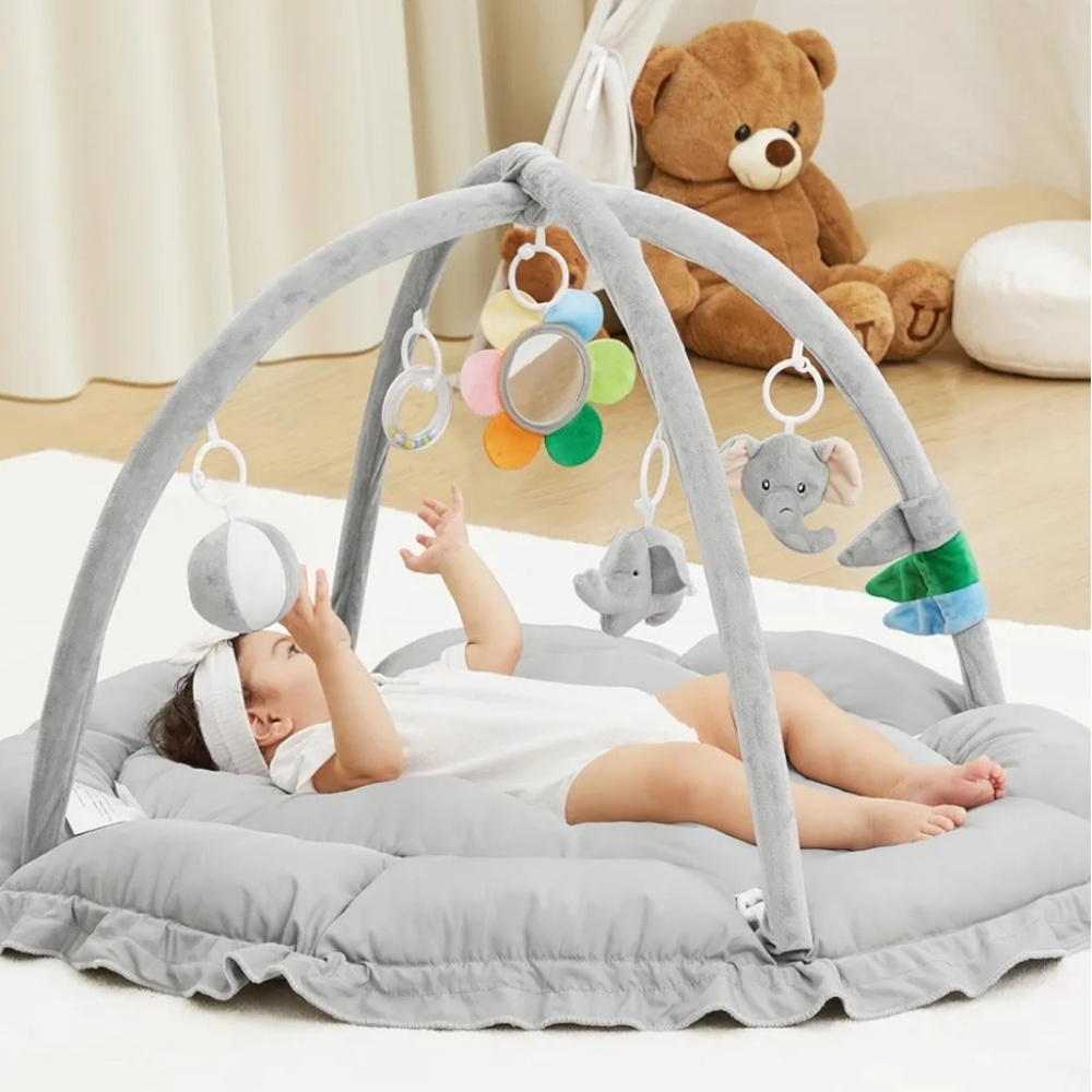 Gray Baby Activity Center with Hanging Toys Play Gym Elephants